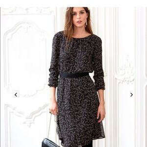 Sezane Black Floral Long Sleeve Dress